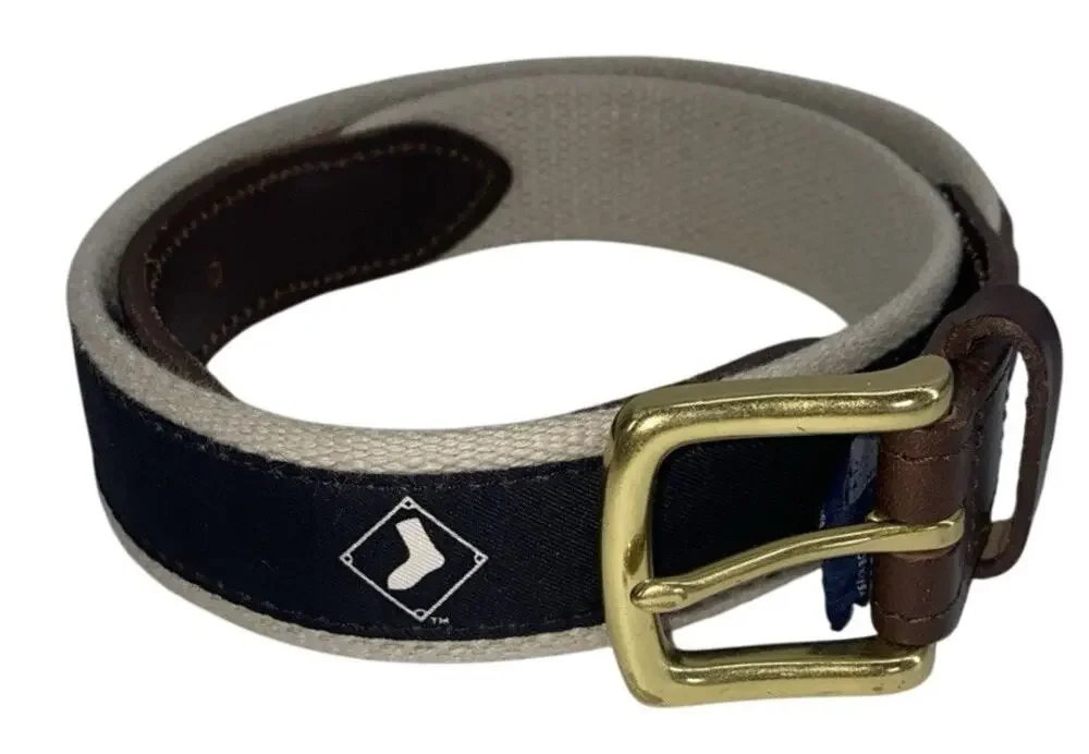 Chicago White Sox Belt Mens 30 Vineyard Vines Leather Woven Preppy Brass Buckle